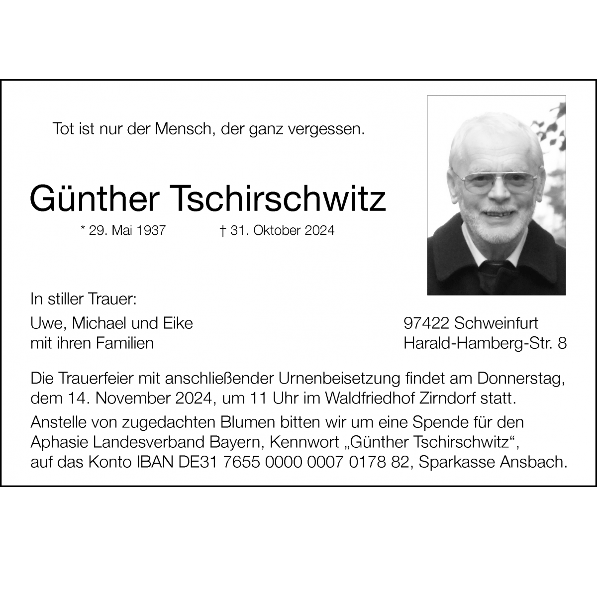 Nachruf Günther Tschierschwitz